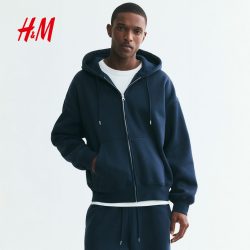 H&M HM2026秋季新款男装大廓形全拉链连帽衫1304549