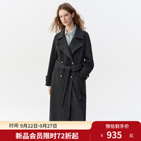独束 新品！大码女装显瘦百搭复古翻领气质长款毛呢外套六色大衣2026冬 雾碳灰 M -B1