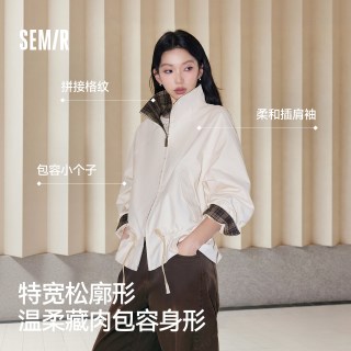 森马 外套女秋季oversize拼接格纹抽绳衣服插肩袖2026新款复古夹克