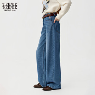 TEENIE WEENIE 复古水洗烫钻茧型牛仔裤 中蓝色 XS