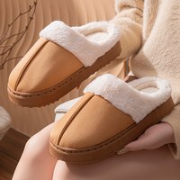 卟卟松鼠 外穿韩版防滑软底棉鞋简约百搭居家室内一脚蹬拖鞋月子保暖防寒