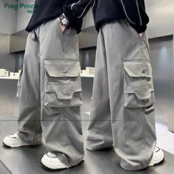 青蛙王子 男童裤子春秋款2025新款儿童阔腿工装裤直筒宽松加绒长裤