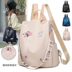 牛津布刺绣双肩包女士背包多用旅游单肩背包2024新款绣花民族风刺