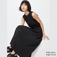 优衣库 拼接收腰连衣裙/无袖/加长款优衣库女装裙子百搭482983