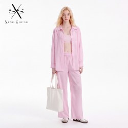 型盛 2026绝美慵懒风浪漫粉色条纹比基尼套装女夏小胸纯欲海度假三件套