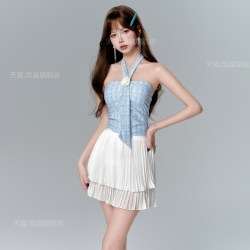 型盛 新款泳衣少女海边度假三件套保守分体纯欲风学生显瘦遮肚高级性感