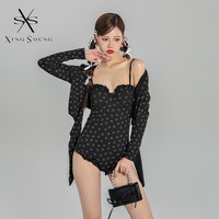 型盛 游泳衣女款夏季2026新款ins性感钢托聚拢连体吊带泳装带罩衫