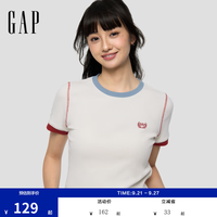 Gap 女装秋季复古logo刺绣休闲短袖T恤时尚上衣859036 象牙白 L (170/92A)亚洲尺码
