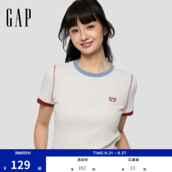 Gap 女装秋季复古logo刺绣休闲短袖T恤时尚上衣859036 象牙白 L (170/92A)亚洲尺码