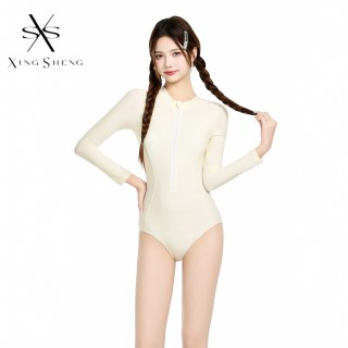 型盛 新款泳衣女长袖专业级防晒冲浪连体速干服潜水服水母衣游泳馆专用