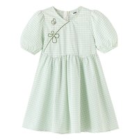 安奈儿 童装女童连衣裙夏新款中国风格子甜美透气新中式裙子
