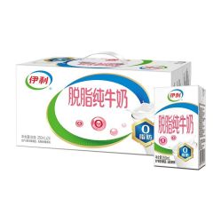 伊利 7月新货-伊利脱脂纯牛奶250ml*24盒0脂肪成人学生营养早餐牛奶