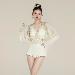 型盛 泳衣女2026款高级感蕾丝连体比基尼网红性感防晒罩衫可以下水