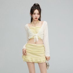型盛 游泳衣女分体防晒长袖罩衫2026新款小胸遮肉性感纯欲三件套泡温泉