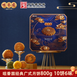 咀香园 广式月饼800g蛋黄白莲蓉果仁豆沙什锦中华中秋节礼盒
