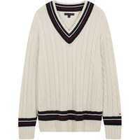 TOMMY HILFIGER 羊毛混纺绞花V领针织衫