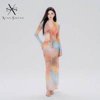 型盛 多巴胺2026新款分体泳衣女比基尼四件套海边度假长裙泡温泉泳装