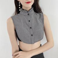韩版立领假领子女百搭假领格子灰春秋冬褶领系毛衣衬衫多功能假领