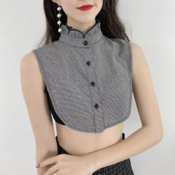 韩版立领假领子女百搭假领格子灰春秋冬褶领系毛衣衬衫多功能假领