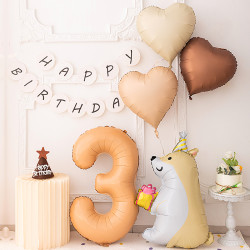 儿童3岁生日焦糖奶油色数字气球套餐氛围感拍照背景爱心气球装饰