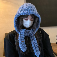 韩国新款手工粗棒针毛线帽女保暖护耳巴拉克拉法帽潮显脸小