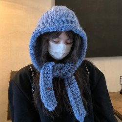 韩国新款手工粗棒针毛线帽女保暖护耳巴拉克拉法帽潮显脸小