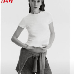 H&M 女装T恤夏季时尚洋气内搭休闲圆领修身短袖简约风T恤1260200