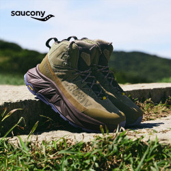 saucony 驰行ULTRA户外耐磨缓震登山鞋情侣款防泼水中高帮徒步鞋 绿棕色