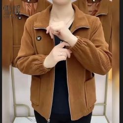 雪暖 妈妈外套春秋新款灯芯绒长袖外套中老年女装宽松休闲纯色上衣