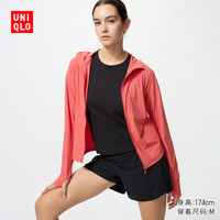 优衣库 AIRism高弹力防紫外线拉链连帽开衫女装实测UPF100+483281 14 玛瑙红色