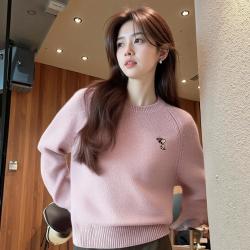 森马 含羊毛针织毛衫女简约秋季圆领毛衫宽松插肩袖上衣