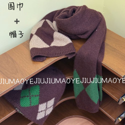 针织帽围巾组合女光身秋冬秋季春秋极简风简约圆顶