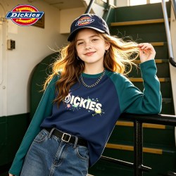 Dickies 儿童春秋长袖t恤2026新款女童韩版上衣纯棉中大童秋装衣服
