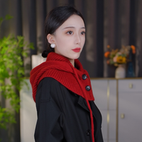 针织克拉克拉法帽带纽扣女秋冬季韩版保暖护耳包头帽