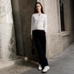 FILA 女装运动外套女士时尚休闲柔软舒适日常百搭圆领编织长袖外套