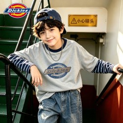 Dickies Dickie男童纯棉长袖秋装2026新款儿童假两件t恤痞帅风中大童衣服