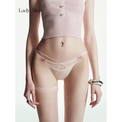 LADYALLURE 「LA」隙影迭香｜网纱细带纯欲蕾丝蝴蝶结低腰高开叉女士性感内裤