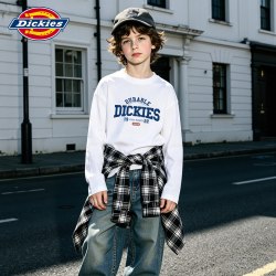 Dickies 儿童长袖t恤秋季2026新款男孩打底衫纯棉白色上衣男童秋装