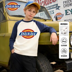 Dickies 男童长袖t恤2026新款春秋款纯棉男孩打底衫秋装儿童上衣潮