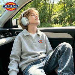 Dickies 男童假两件卫衣秋装2026新款儿童polo上衣灰色中大童衣服