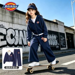 Dickies 女童春秋套装2026新款儿童假两件外套连帽女孩运动裤秋装