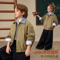 ASK junior ask儿童秋季外套2026新款男女童休闲翻领夹克拼接工装上衣学院风