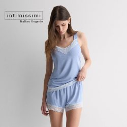 Intimissimi 意舒漫简约风蕾丝花边舒适背心短裤家居套装PCD700G