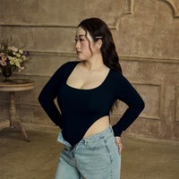 EMMA ROSE EMMAROSE胖mm显瘦高开叉塑形打底衫春夏修身小辣椒长袖休闲连体衣