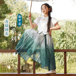 ASK junior ask儿童国风新中式套装女童夏儿童薄款汉服短袖马面裙两件套