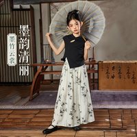ASK junior ask国风套装女童2026夏装新中式汉服儿童短袖T恤长裤两件装