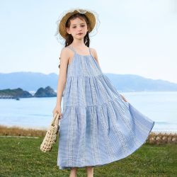 ASK junior ask女童连衣裙2026夏季新款格纹吊带裙儿童蛋糕裙