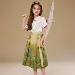 ASK junior ask女童套装2026夏儿童国风复古盘扣上衣马面裙汉服运动套装