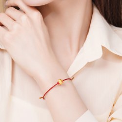 老庙黄金 黄金足金鎏彩福来招财猫手绳5D工艺招财进宝可爱吉祥物送礼物