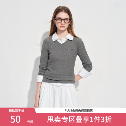 范思蓝恩 V领套头针织长袖T恤女2026春新款简约正肩绣标上衣1292 中花灰 XS